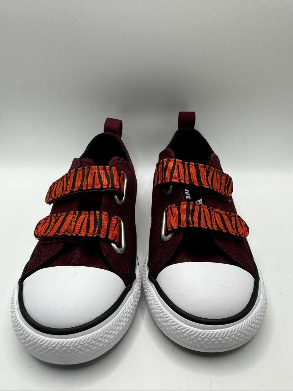 Converse Kids Burgundy Canvas Sneakers with Orange Tiger Straps